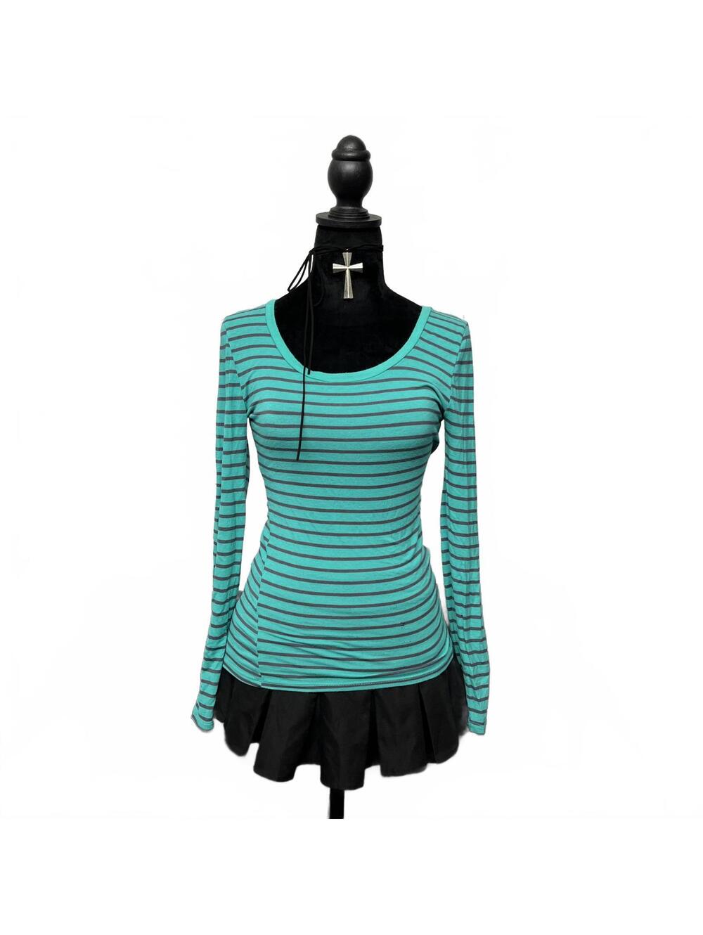 FREE WITH PURCHASE Y2K American Dream Sz S Teal & Grey Striped Long Sleeve Top